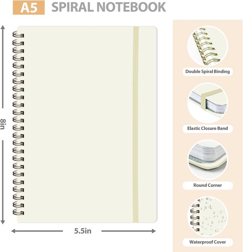 VALOME Journaling Notebooks, A5 Lined Spiral Notebook for Women & Men, 146 Pages College Ruled Hardcover Note Book for Work, Note Taking, Journaling, School, Writing (Beige) - Image 2